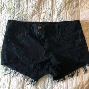 American Eagle black ripped jeans shorts